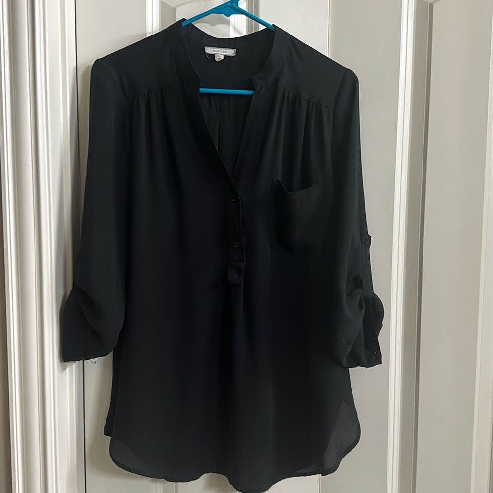 Pleione Black Button Front Loose Blouse Small